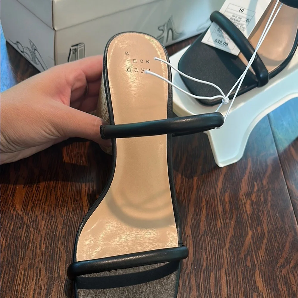 Black Strappy Heeled Sandals by A new day